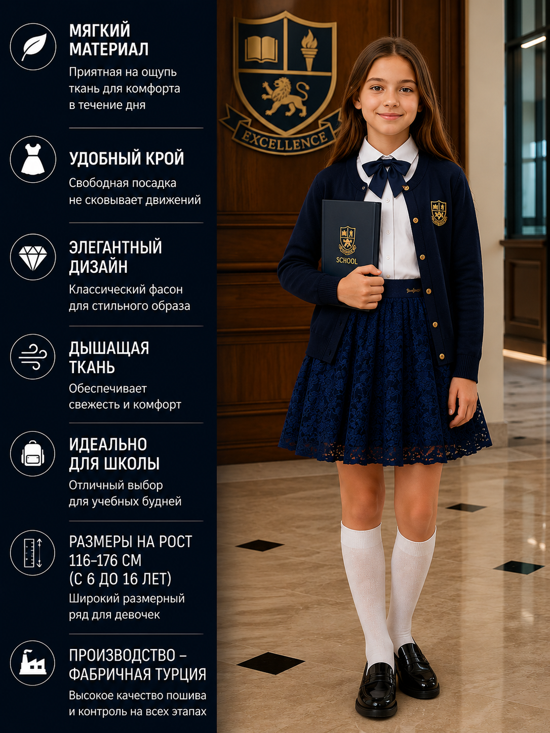 Школьная юбка для девочек, 6 видов
