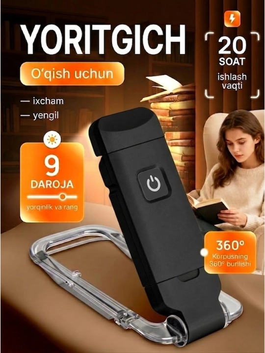 Kitob o'qish chiroqi, simsiz chiroq - USB qayta zaryadlanuvchi - 