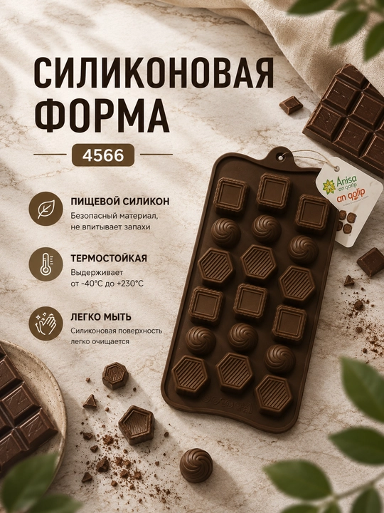 Anisa silikon qolipi – shokolad, konfet, muz va desertlar uchun - 