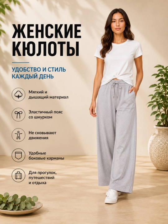 Летние кюлоты для женщин, широкие брюки для женщин - 