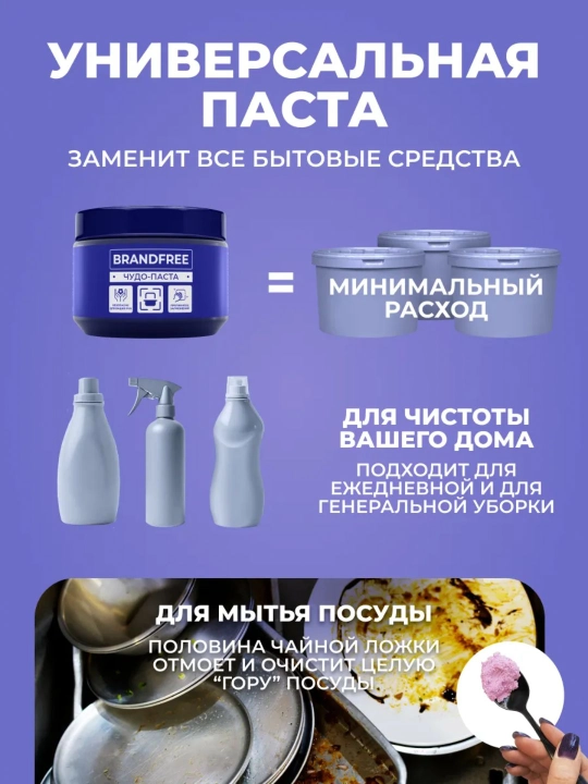 Чистящая паста для уборки BRANDFREE пятновыводитель для поверхностей 500 900 г