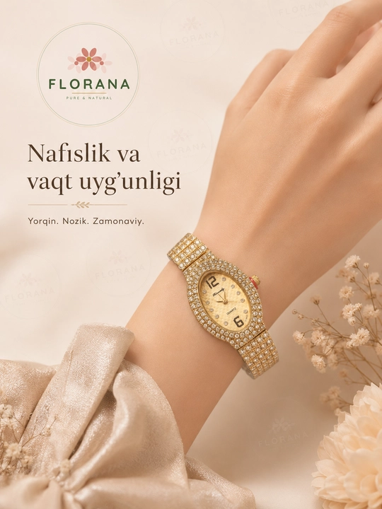 Rinnady ayollar oltin soat oval straz toshli — nozik va porloq elegantlik 