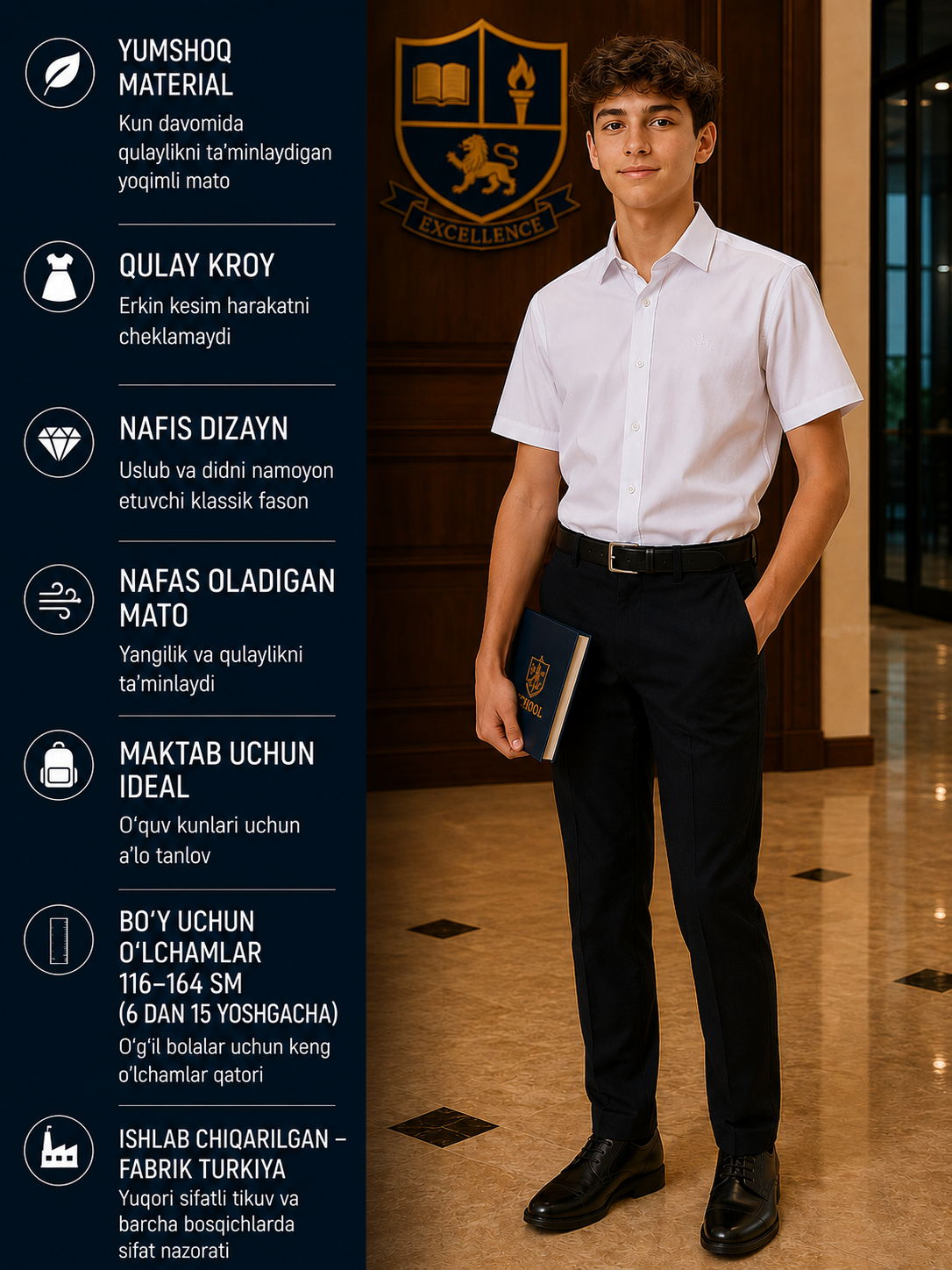 O'g'il bolalar uchun maktab ko'ylagi, 8 turdagi - 