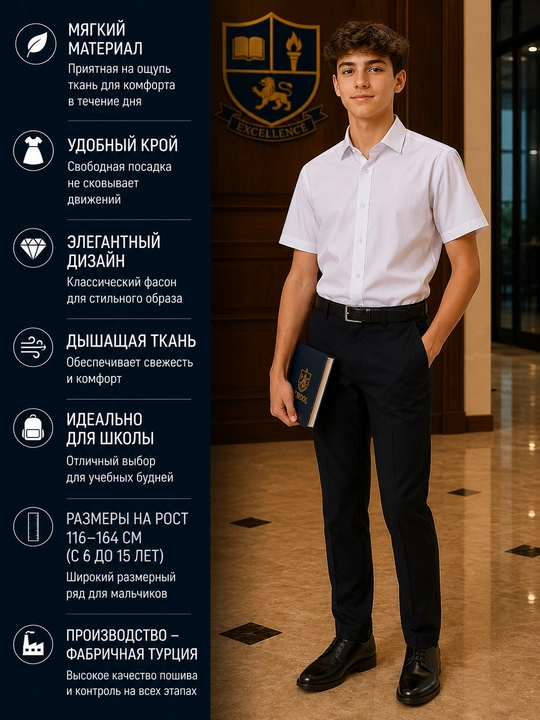 Школьная рубашка для мальчиков, 8 видов