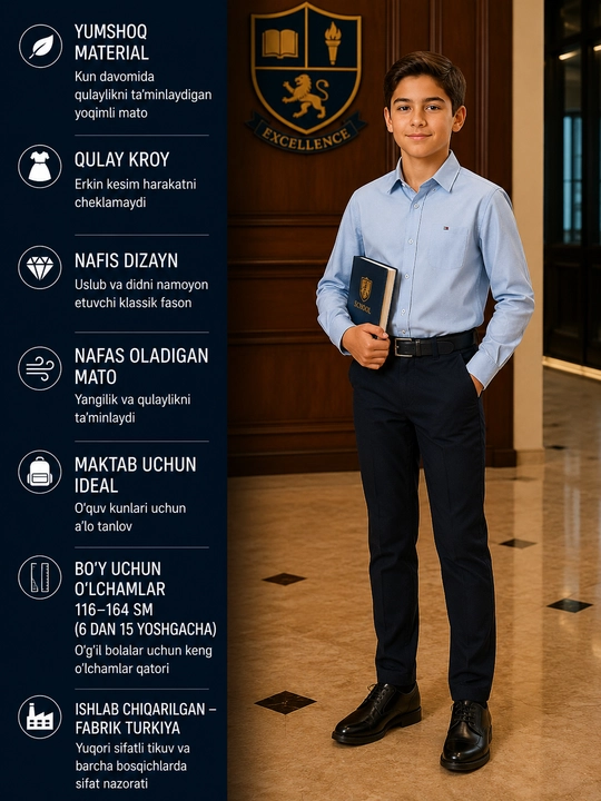 O'g'il bolalar uchun maktab ko'ylagi, 8 turdagi - 