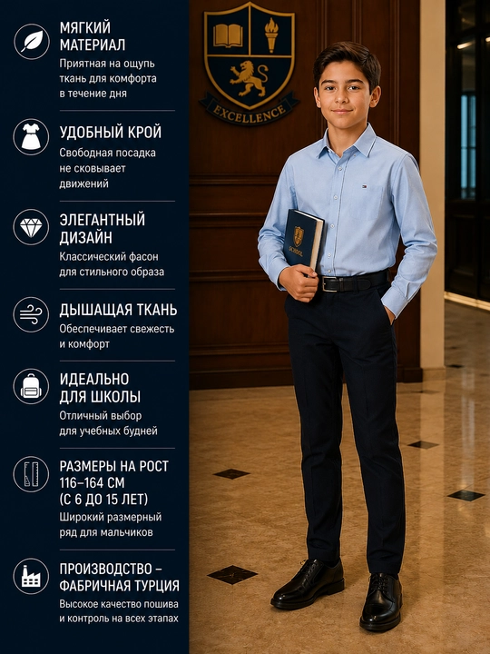 Школьная рубашка для мальчиков, 8 видов
