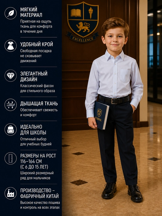 Школьная рубашка для мальчиков, 8 видов