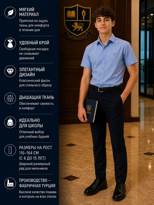 Школьная рубашка для мальчиков, 8 видов
