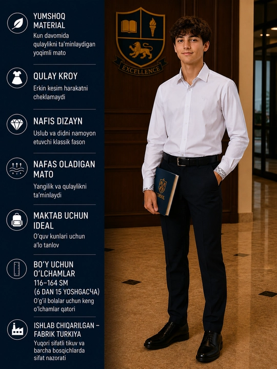O'g'il bolalar uchun maktab ko'ylagi, 8 turdagi - 