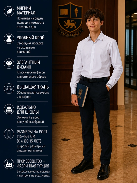 Школьная рубашка для мальчиков, 8 видов
