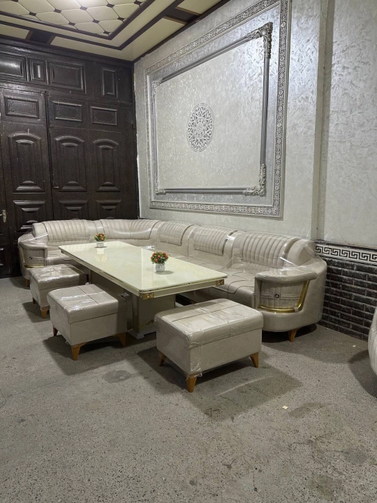 Yumshoq mebel to'plami premium burchakli divan va stol - 