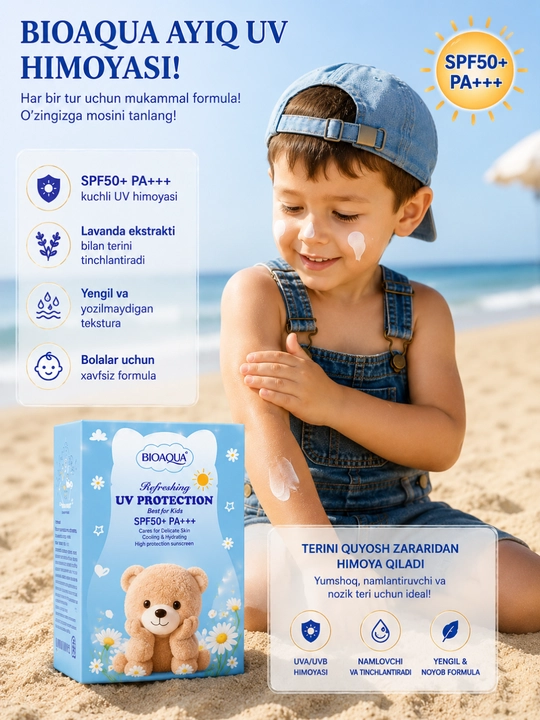 BIOAQUA ayiqcha sunskrin SPF50+ PA+++ yuz uchun quyoshdan himoya kremi - 