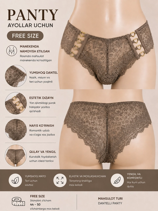 Женские кружевные трусики Free Size, эластичное и комфортное нижнее бельё - 