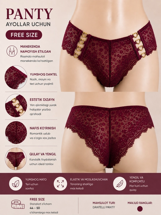 Женские кружевные трусики Free Size, эластичное и комфортное нижнее бельё - 