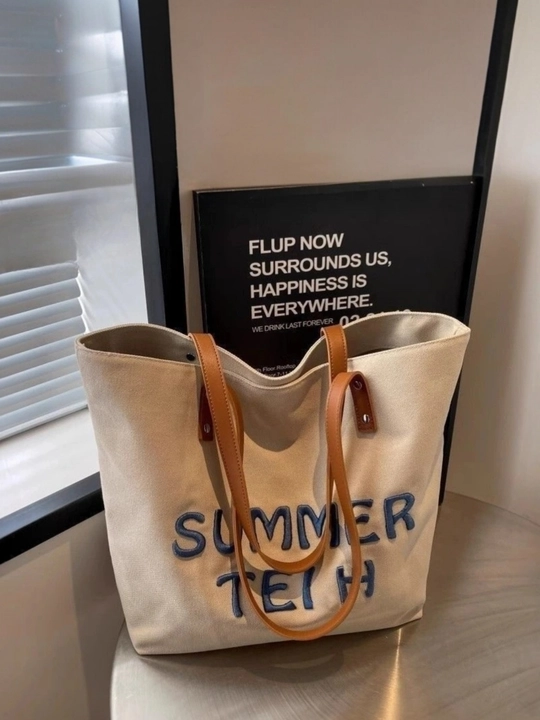 Ayollar matoli sumkasi shopper, eko-charm dastalari bilan, SUMMER