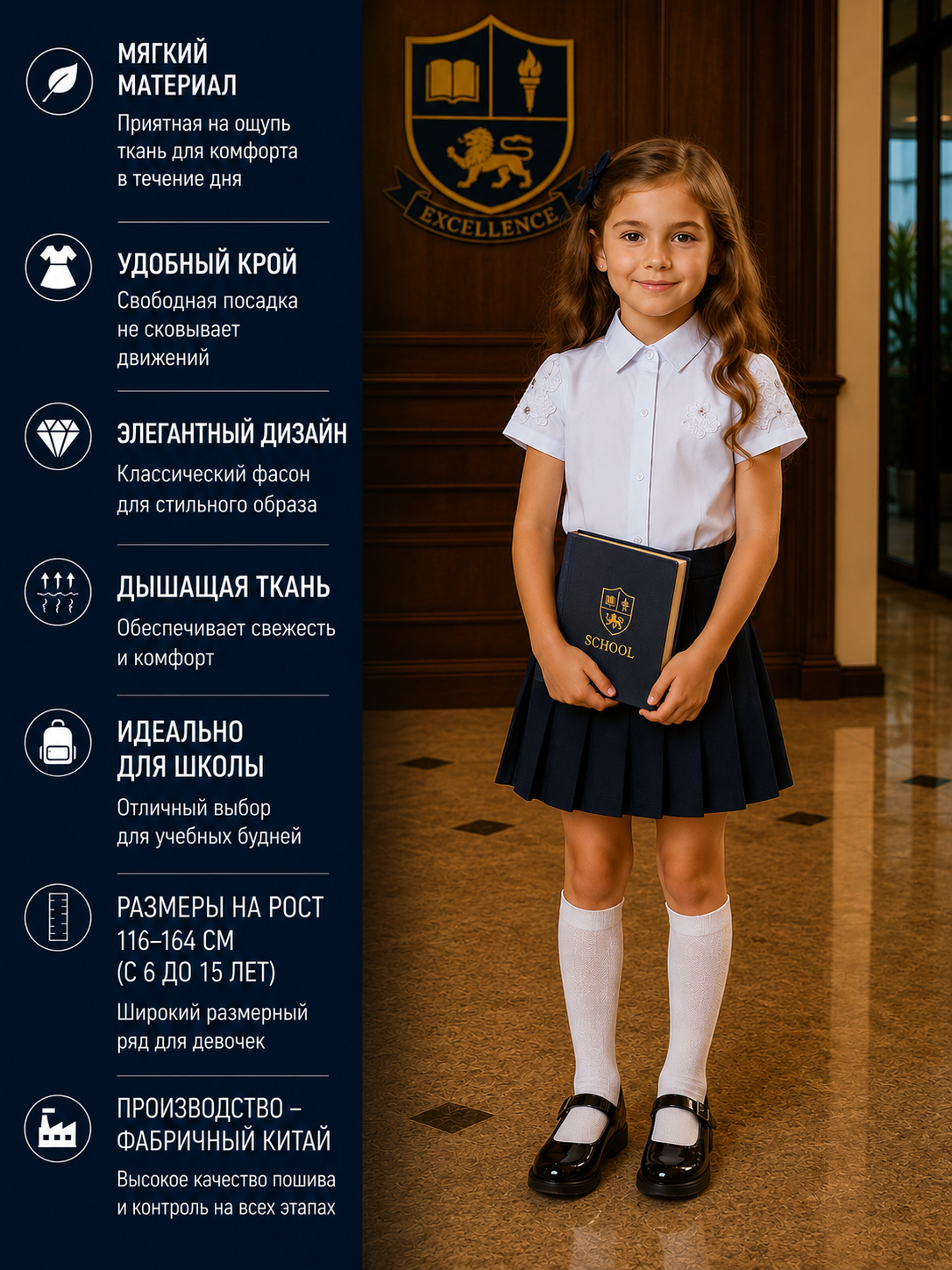 Школьные блузки для девочек, с длинными и короткими рукавами, 12 видов