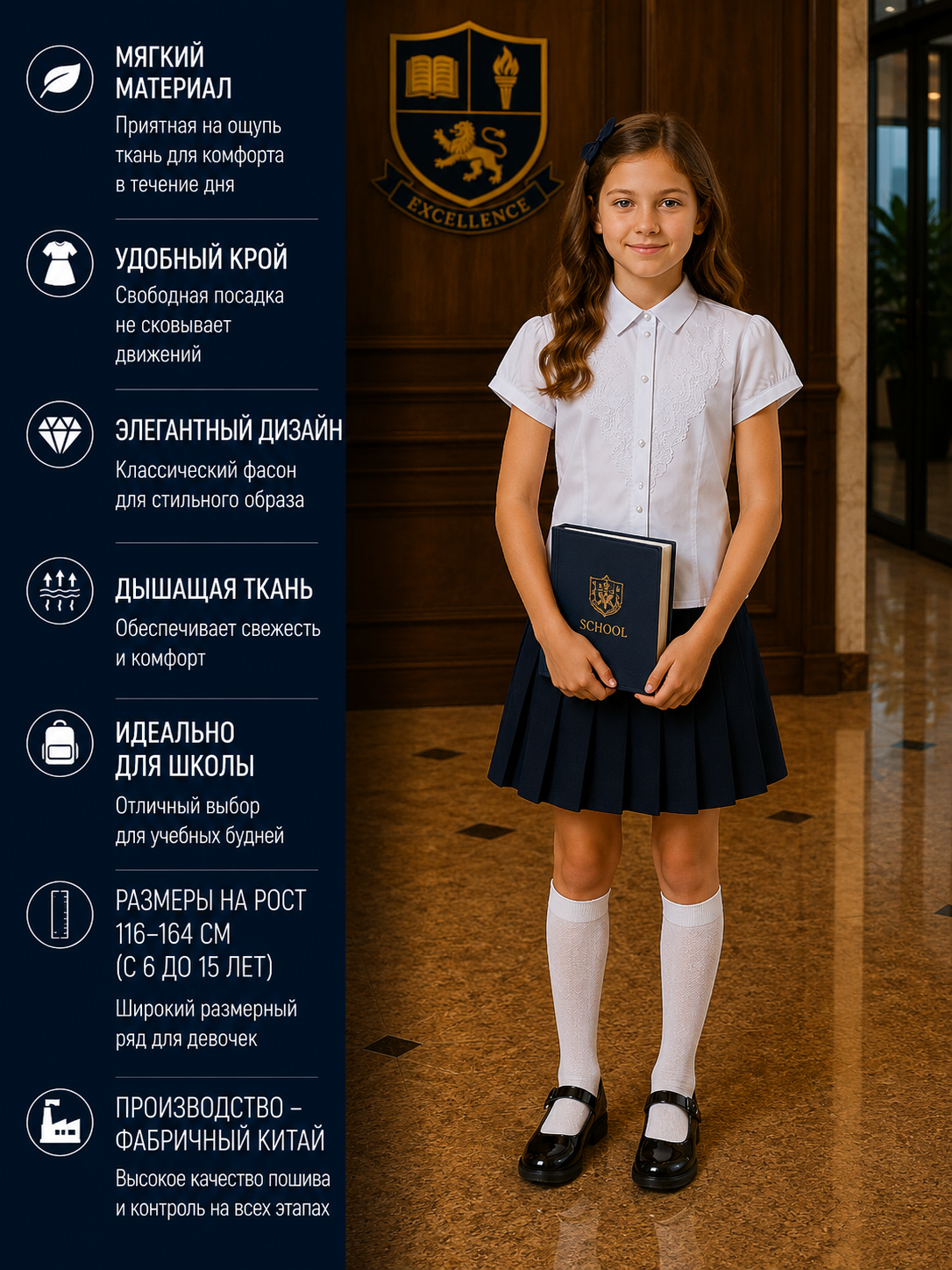 Школьные блузки для девочек, с длинными и короткими рукавами, 12 видов