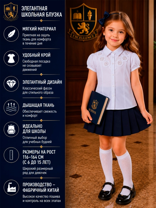 Школьные блузки для девочек, с длинными и короткими рукавами, 12 видов