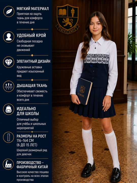 Школьные блузки для девочек, с длинными и короткими рукавами, 12 видов