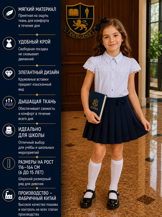 Школьные блузки для девочек, с длинными и короткими рукавами, 12 видов
