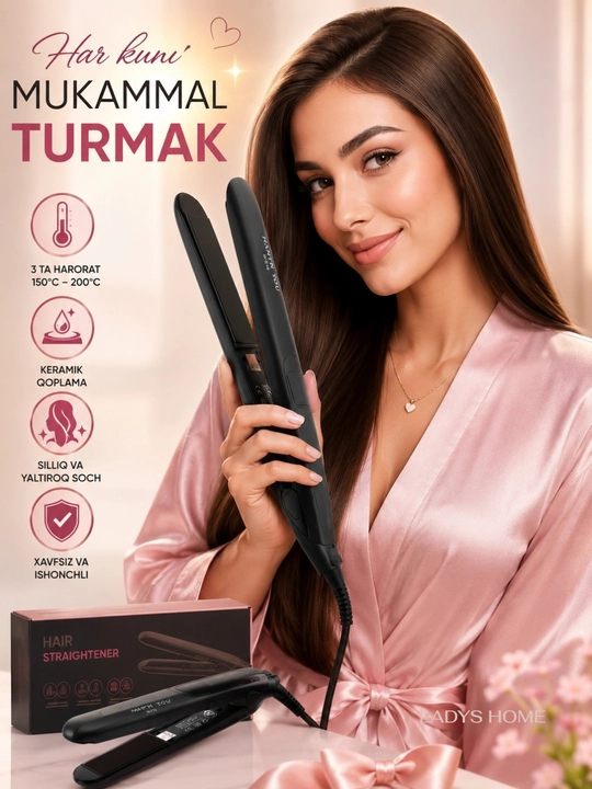Professional soch tekislagich – Keramik qoplamali, 3 harorat rejimli,360° aylanuvchi kabel - 