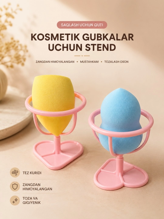 Kosmetik gubkalar uchun saqlash stendi, sponj uchun taglik, organayzer - 