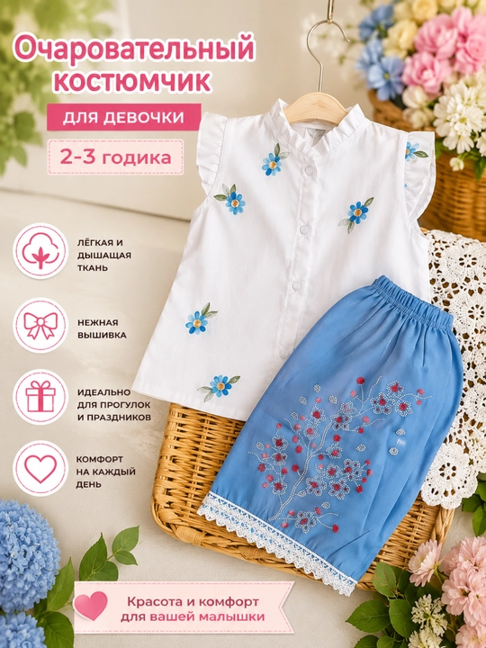 Комплект для девочек, блузка и шорты