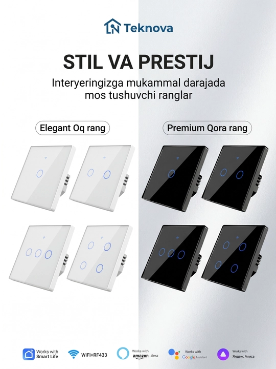Aqlli sensorli Wi-Fi kalit Teknova smart chiroq o'chirgich, Yandex Alice , Tuya mos keladi