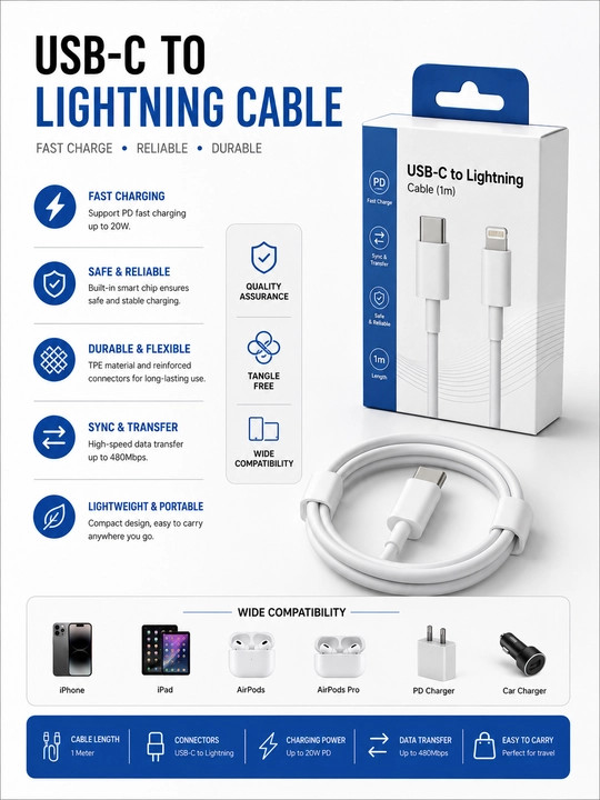 Кабель USB-C to USB-C 60W для Быстрой Зарядки, 1 метр - 