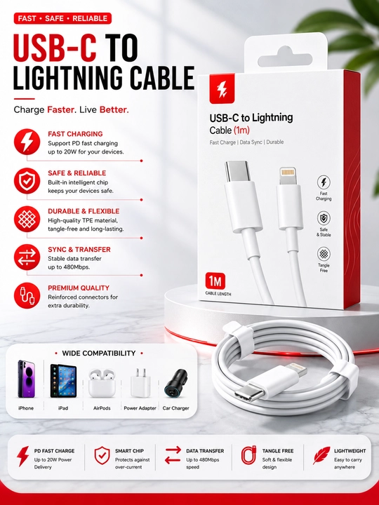 Кабель USB-C to USB-C 60W для Быстрой Зарядки, 1 метр