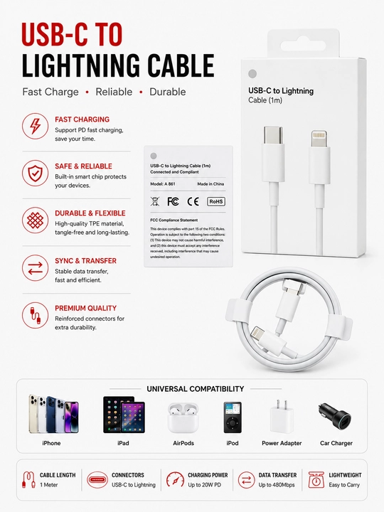 Кабель USB-C to USB-C 60W для Быстрой Зарядки, 1 метр