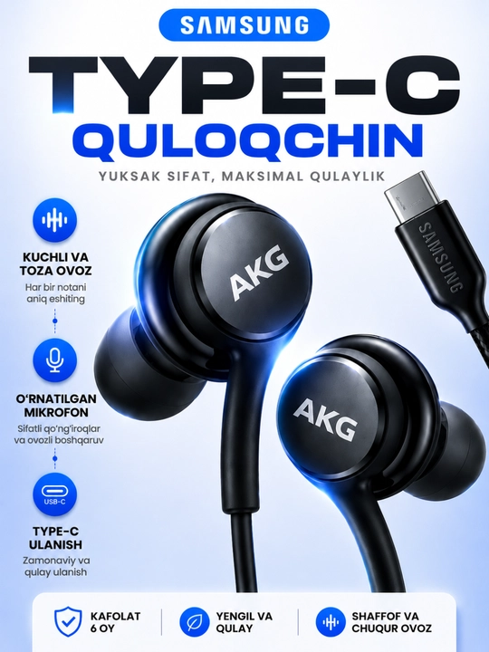Simli quloqchinlar, mikrofonli EO-IC100 Samsung AKG Type-C - 