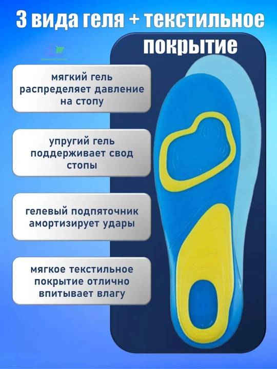 Гелевые ортопедические стельки для обуви с амортизацией и супинатором