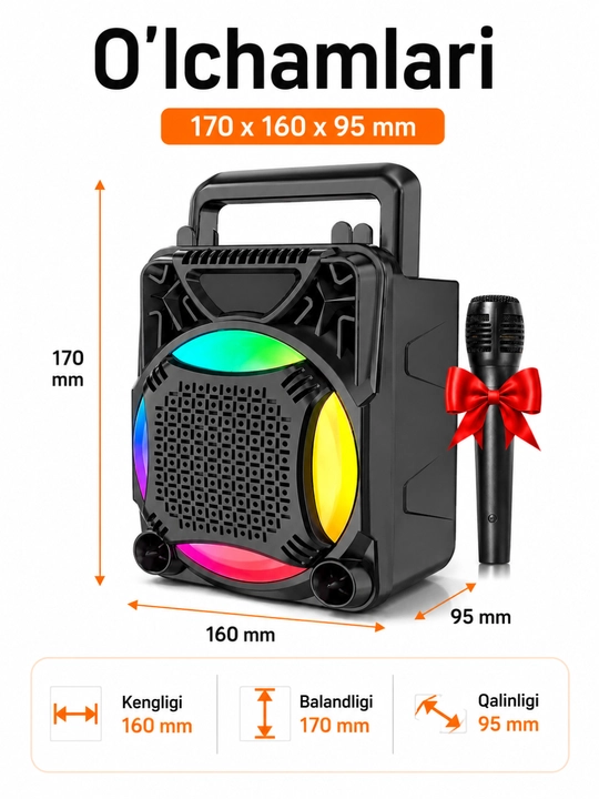 Bluetooth, mikrofon va LED yoritgichli ZQS1367 simsiz karaoke kalonka