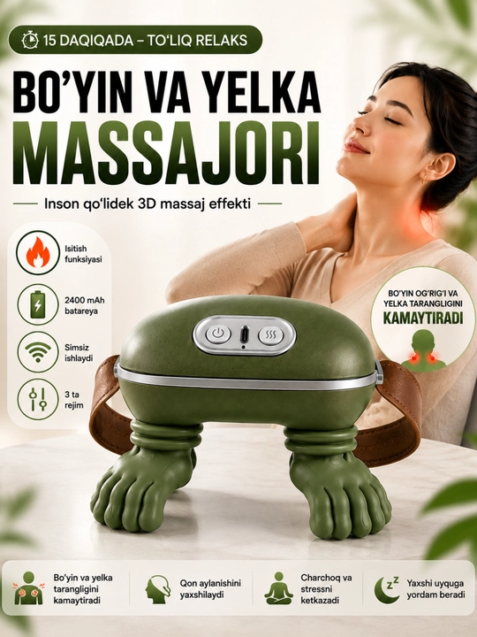Беспроводной массажер для шеи, ног, плеч и поясницы; 3 режима; для всего тела. - 