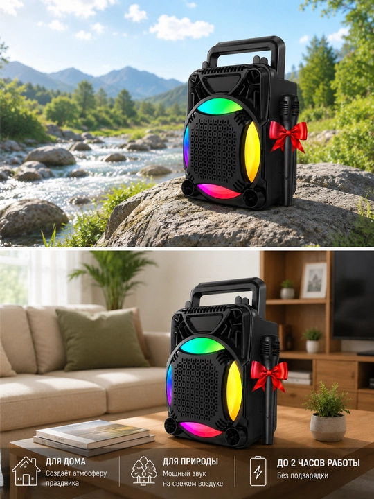 Bluetooth, mikrofon va LED yoritgichli ZQS1367 simsiz karaoke kalonka