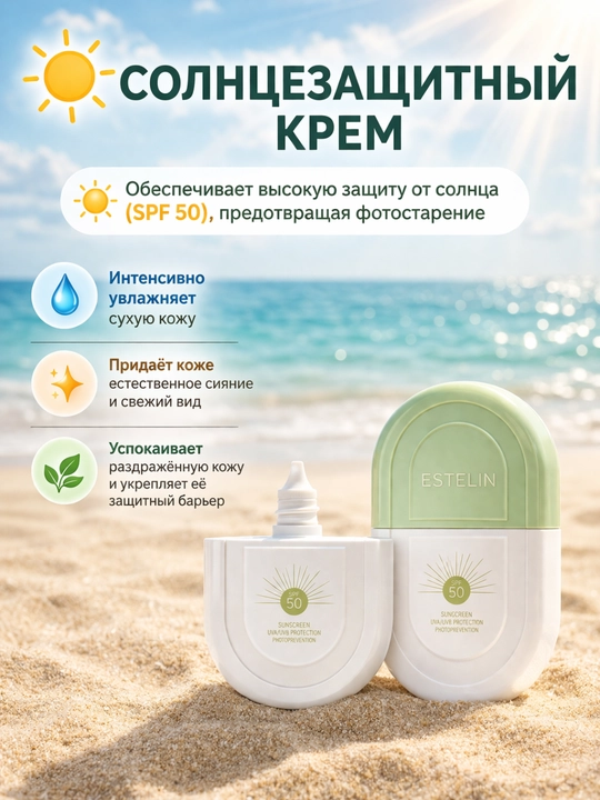 Cолнцезащитный крем, SPF 50, для лица и тела, водостойкий, защита от UV, 50 мл