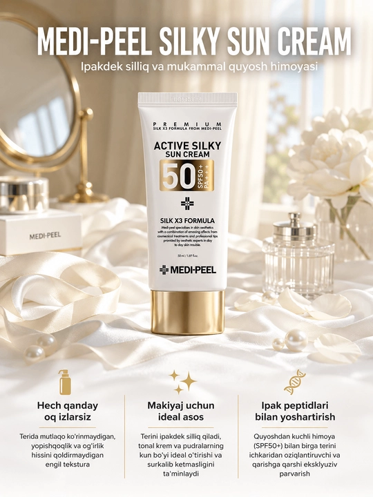 Yuz uchun quyoshdan himoyalovchi MEDI-PEEL Active Silky Sun Cream SPF50+, 50 ml - 