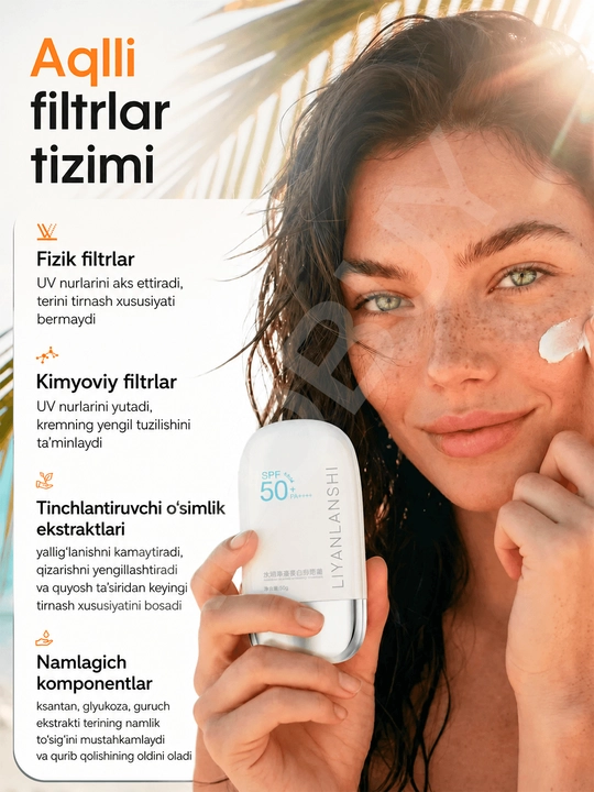 Quyoshdan himoya qiluvchi krem SPF 50 yuz va tana uchun, orginal spf krem