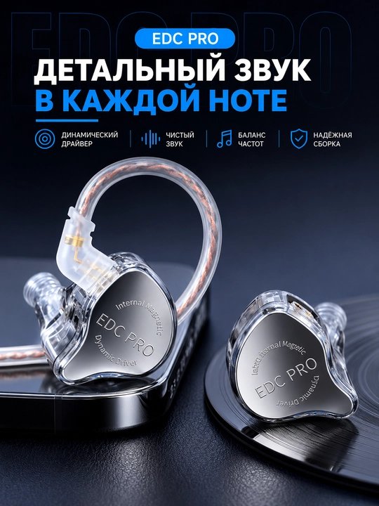 KZ EDC PRO HiFi проводные наушники с басом, съемный кабель, 3.5 мм