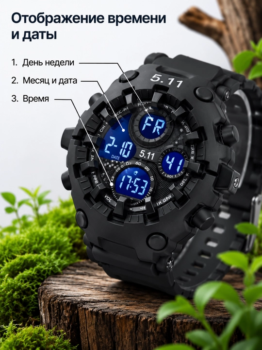 5.11 Force Tactical elektron soati, suvga chidamli 3ATM, zarbaga bardoshli sport soat
