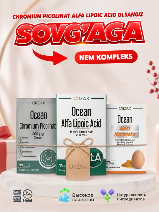 2+1 OCEAN CHROMIUM PICOLINATE + OCEAN ALPHA LIPOIC ACID 200 MG sovg'aga OCEAN NEM KOMPLEKS - 