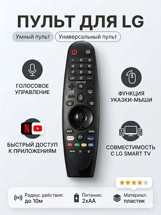 Пульт для телевизора LG Smart TV пульт с голосовым управлением Bluetooth - 