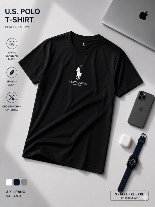 U.S. Polo Assn erkaklar futbolkasi, nafas oluvchi mato, yengil va qulay - 