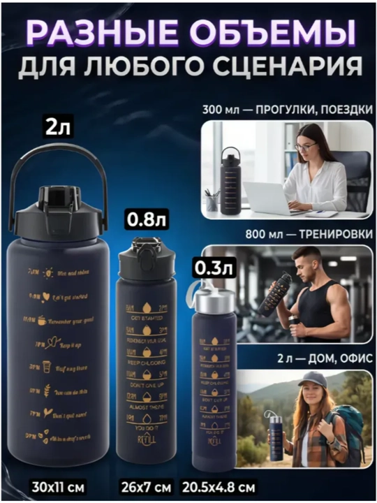 Бутылка для воды, спортивная бутылка, бутылка для фитнеса, с ремешком, с временной шкалой