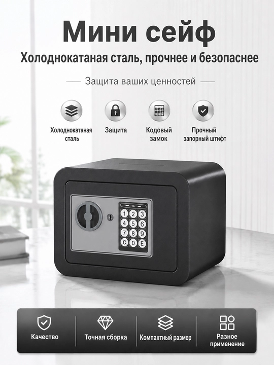 Маленький металлический сейф для хранения ценностей