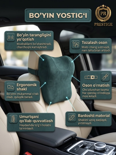 Avto yostiqcha, mashina o'rindig'i uchun bo'yin yostiq 1-dona - 