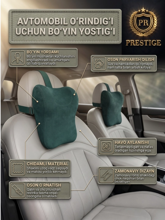 Avto yostiqcha, mashina o'rindig'i uchun bo'yin yostiq 1-dona
