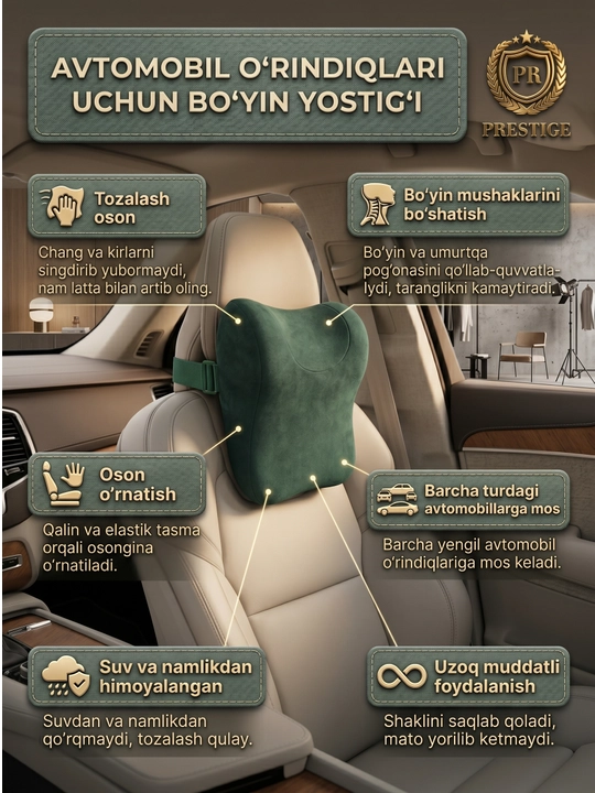 Avto yostiqcha, mashina o'rindig'i uchun bo'yin yostiq 1-dona