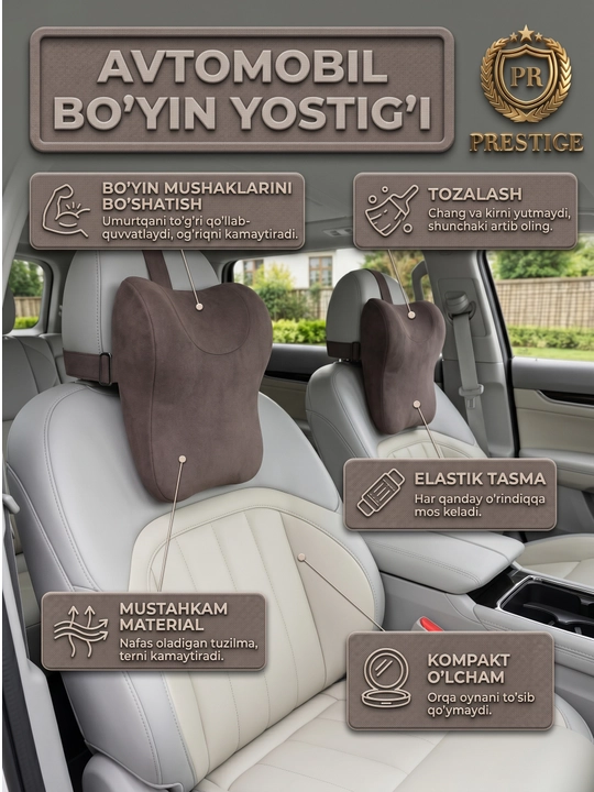 Avto yostiqcha, mashina o'rindig'i uchun bo'yin yostiq 1-dona